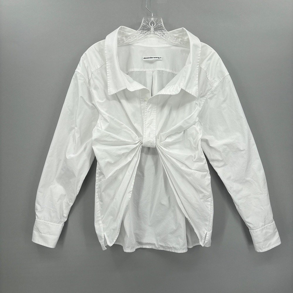 Alexander Wang Shirt Womens XS White Twist Front Button Up Top Long Sleeve